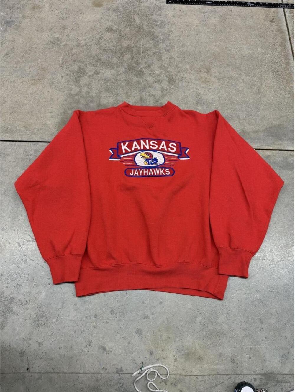 vintage university of kansas jayhawks collegiate red crewneck size large